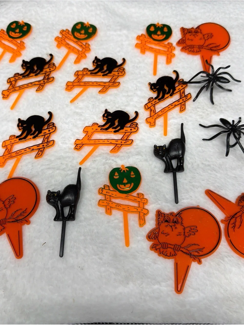 Vtg cupcake toppers Halloween Cat & Pumpkin Cupcake Picks - Orange & Black